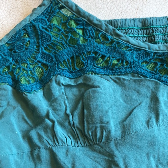 Free People green/teal boho sleeveless top with adjustable straps - Picture 7 of 12